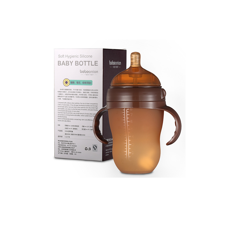 French Bebeonion Baby Full Silicone Feeding Bottle Newborn Baby Super Wide Caliber Full Soft with Handle Authentic