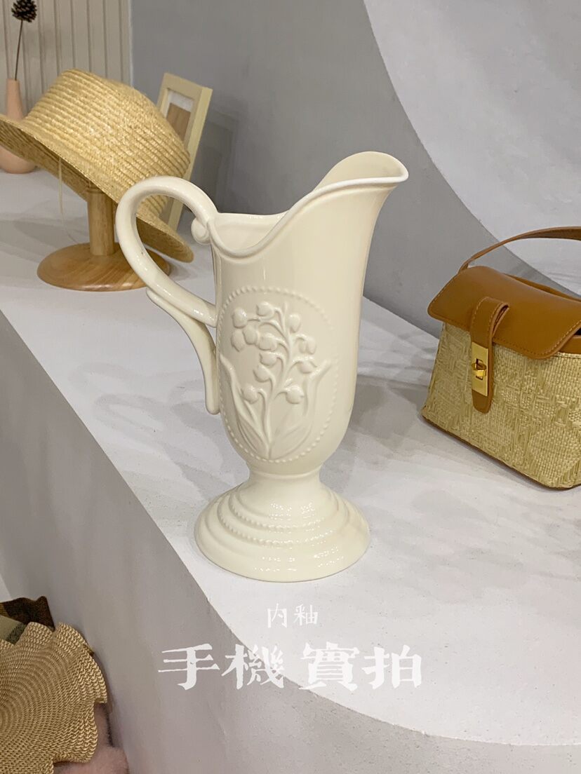 Qianxi Porcelain Hydroponic Flowers Ice Crushing Blue Rose Vintage Ins Style Cream Ceramic Pot Lenox Vase Ornaments