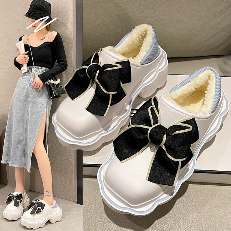 Bowknot Bag Cotton-Padded Shoes Women's Winter 2022 New Outdoor Fashion Velvet Padded Waterproof Thick Sole Indoor Cotton Slippers