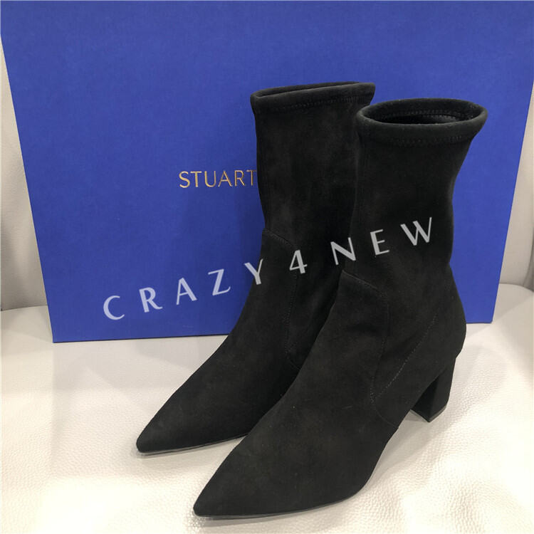 Stuart Weitzman/SW Stewart Autumn and Winter Suede Pointed Toe Chunky Heel Ankle Boots Landry