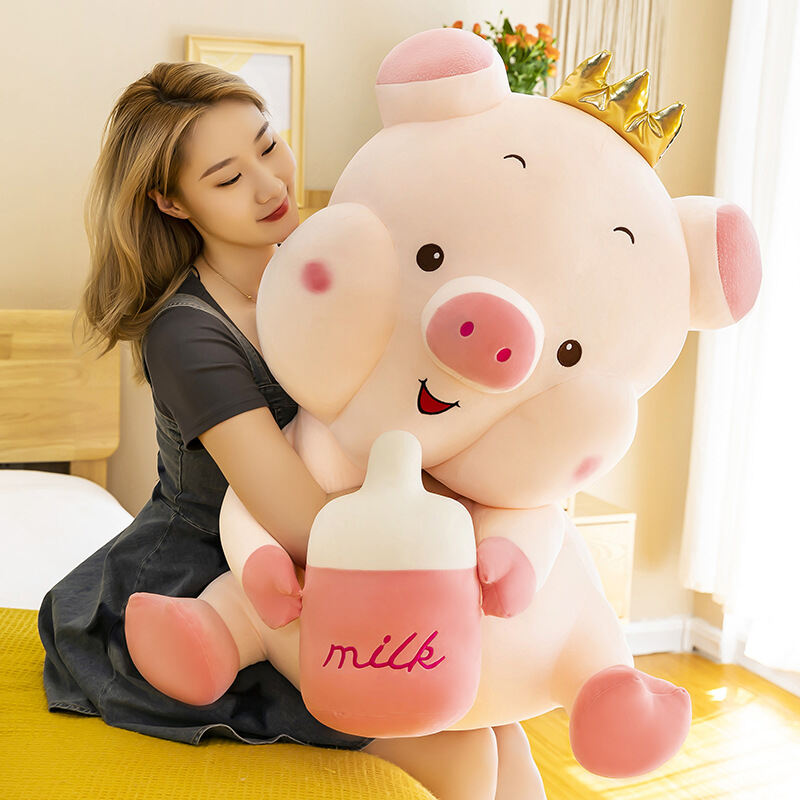 Cute Crown Bottle Pig-Shaped Throw Pillow Plush Toy Big Ragdoll Doll Super Cute Children's Birthday Gifts Girl