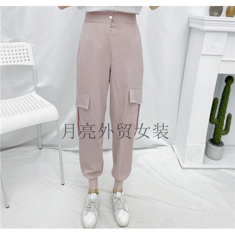 2021 Women's Spring Clothing Fashion Korean Style Solid Color Ankle Banded Working Pants High Waist Multi-Pocket Slimming Casual Pants Cabbage Price