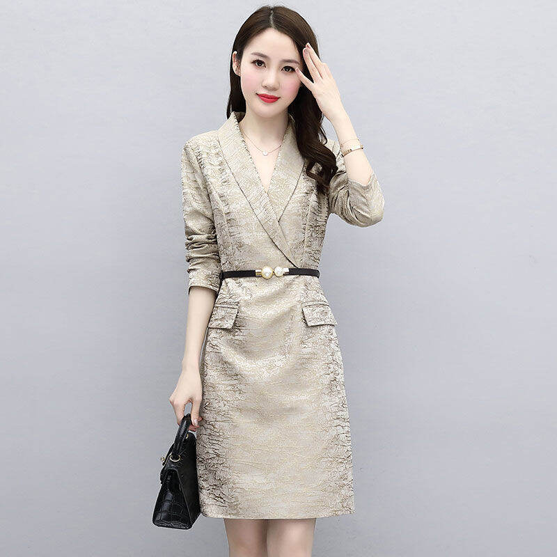 Ma High-End Dress Female 2023 Spring New Mid-Length Fashion Waist-Controlled Slimming Elegant Dress