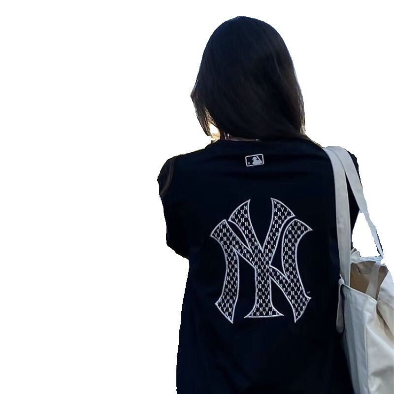 MLB/Trendy NY Yankees Embroider Big Logo University Style Casual Pure Cotton Men's and Women's Couple Loose Short Sleeve T-shirt