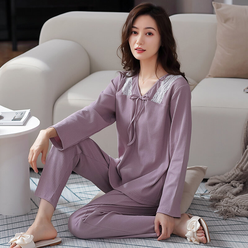 Pajamas Women's Spring and Autumn 2022 New Long-Sleeved Cotton Loose Large Size Pullover Minimalist Fall Home Wear