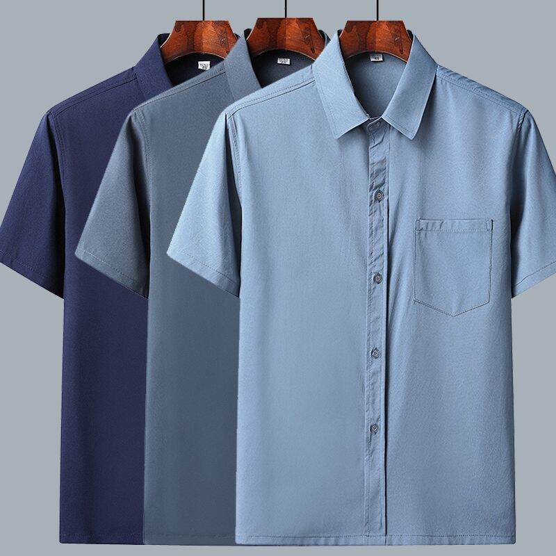 Middle-Aged and Elderly Men's Short-Sleeved Casual Shirt Summer Loose Ice Silk Button Business Shirt Old Grandpa Daddy Clothes