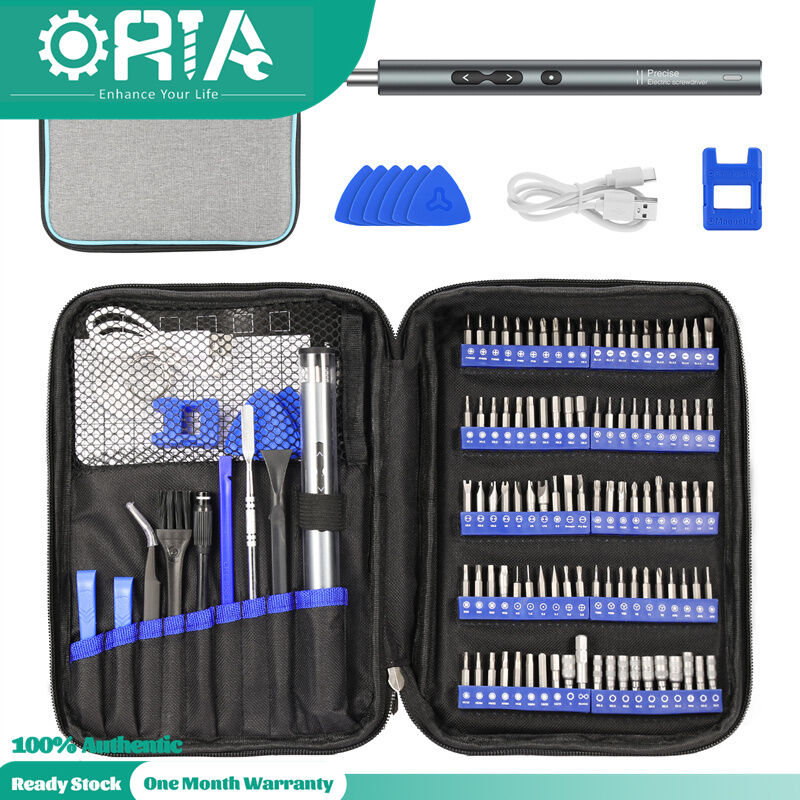 ORIA Electric Screwdriver Set 120 In 1 USB Rechargeable Tools Set Portable Power Screw Driver Set with 100 Pcs 28mm Precision Bits & LED Light & 20 pcs Handy Repair Tool Accessories for Phone Watch Ca