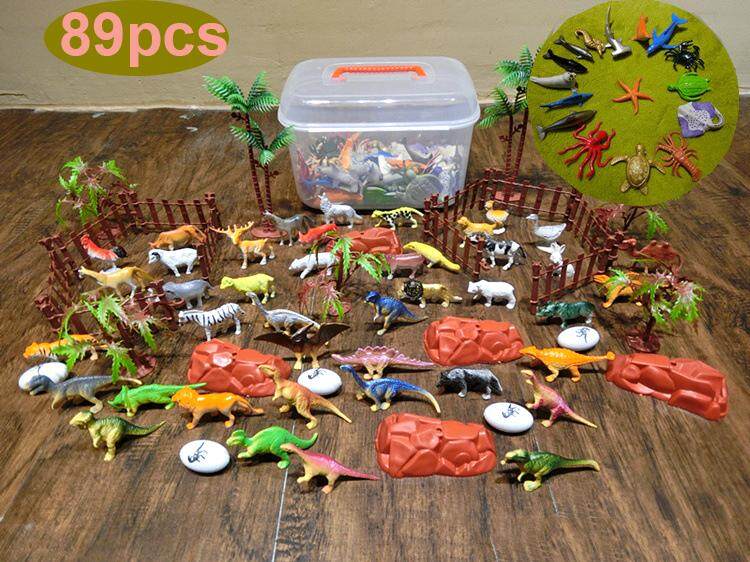 Kvvdi Animals Figure,89 Piece Jungle Animals Toys Set,Realistic Wild Vinyl Plastic Animal Learning Party Favors Toys For Boys Girls Kids Toddlers Forest Small Animals Playset