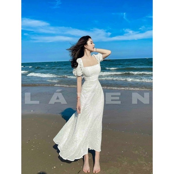 Top●Square neck maxi dress with puffy sleeves with soft foam material is only super genuine