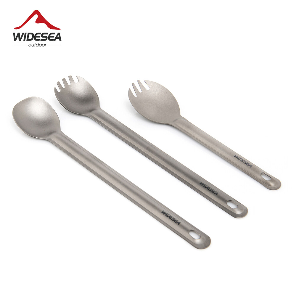 Widesea Titanium Cutlery Spoon Fork Long Handle Ultralight Outdoor Tableware Camping Cookware Lunch Box Parts Picnic Supplies