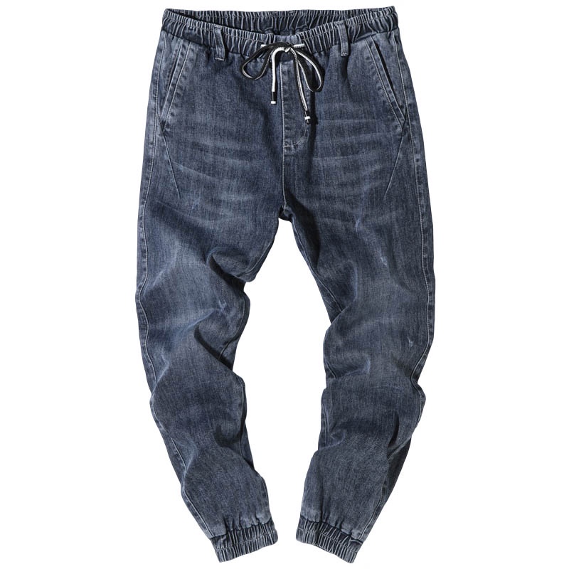 Big Plus Size Men's Denim Jeans Jogger Pants Ankle Tied Drawstring Waist
