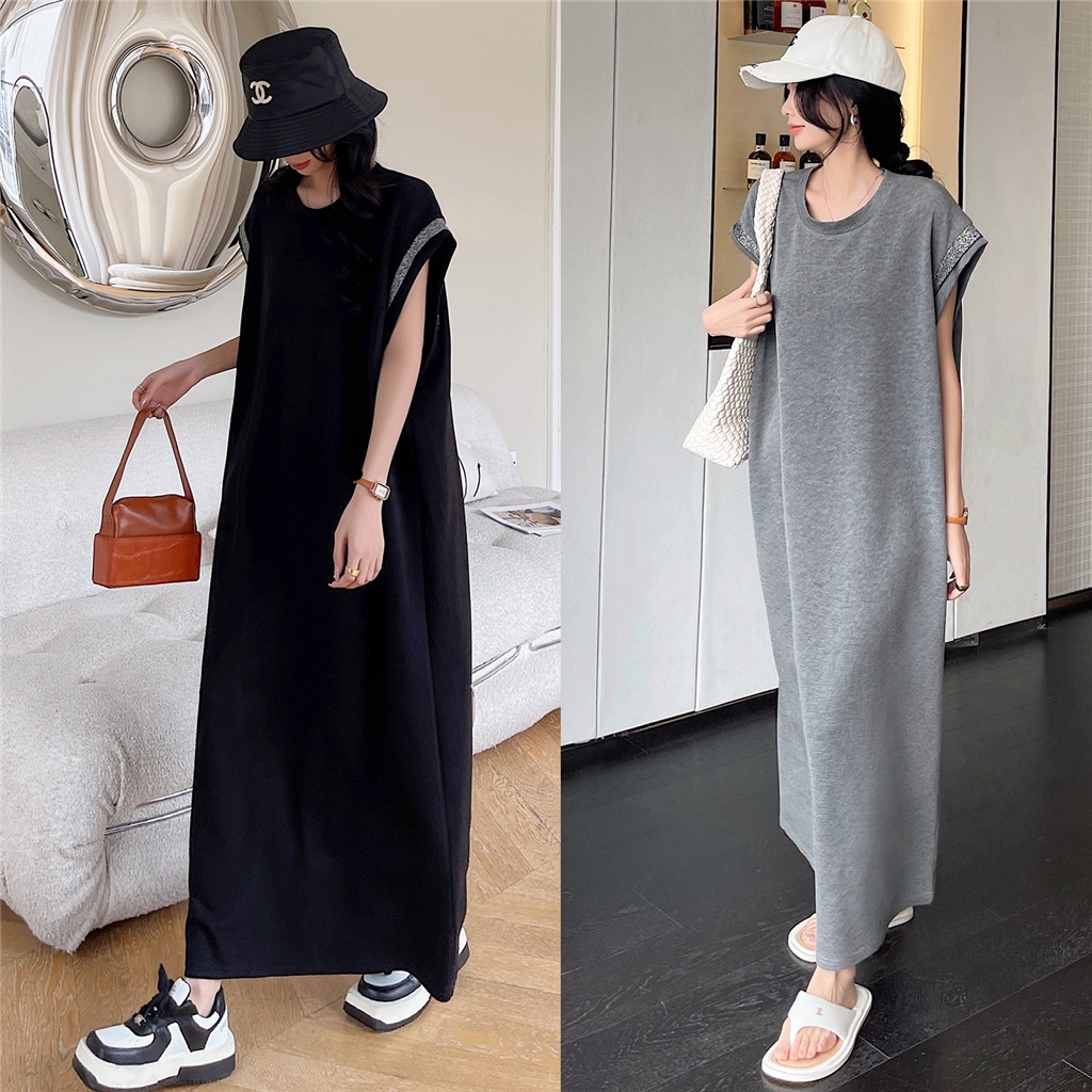 Oladivi Plus Size Women Short Sleeve Long Cotton Dress 2023 Summer New Casual Loose Oversized Dresses Vintage Ladies Big Tunic Robe XL XXL 3XL 4XL 30219 F054