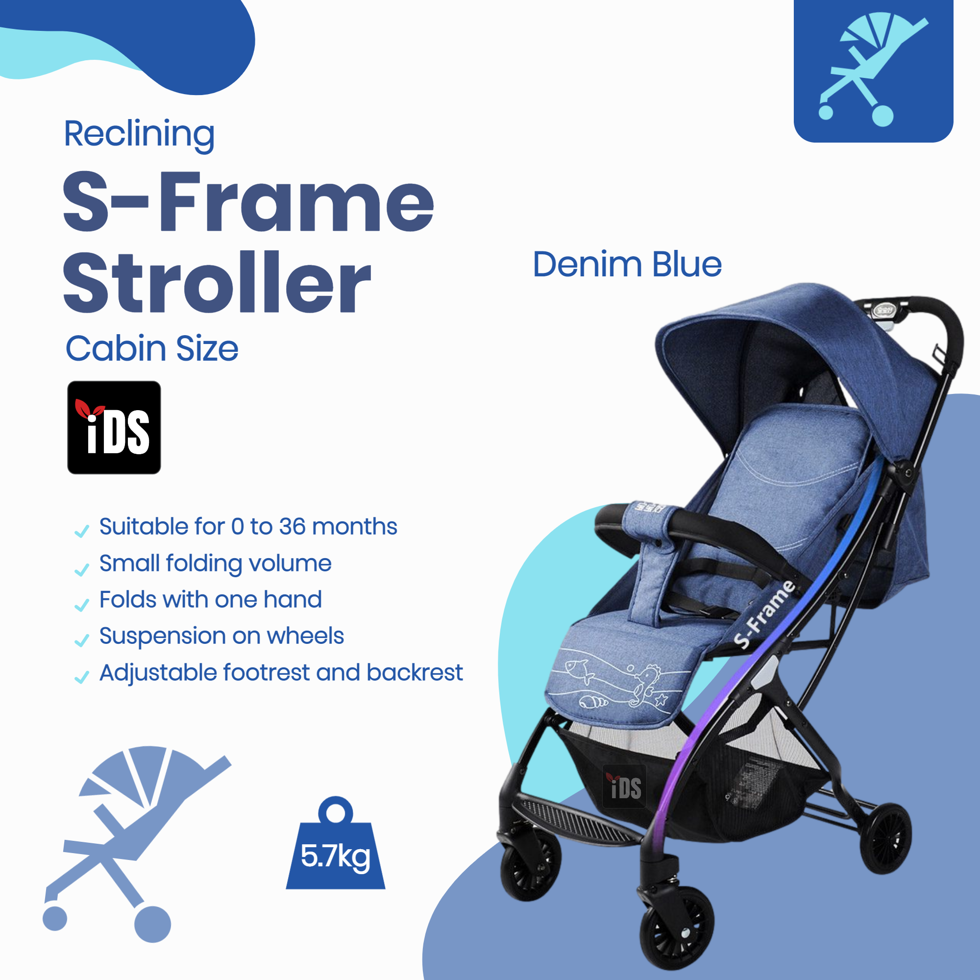 iDS Baby Stroller Baby Pram Cabin Size*