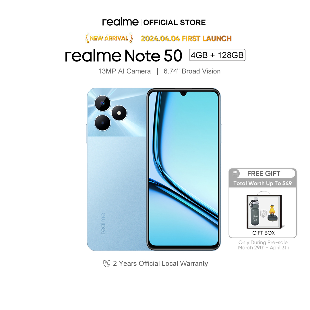 [New Launch] realme Note 50 Mobile Phone (4GB+128GB )  6.74 " Display | 13 MP Camera | 5000 mAh Battery | Mobilephone | Smartphone | Handphone | Free Gift