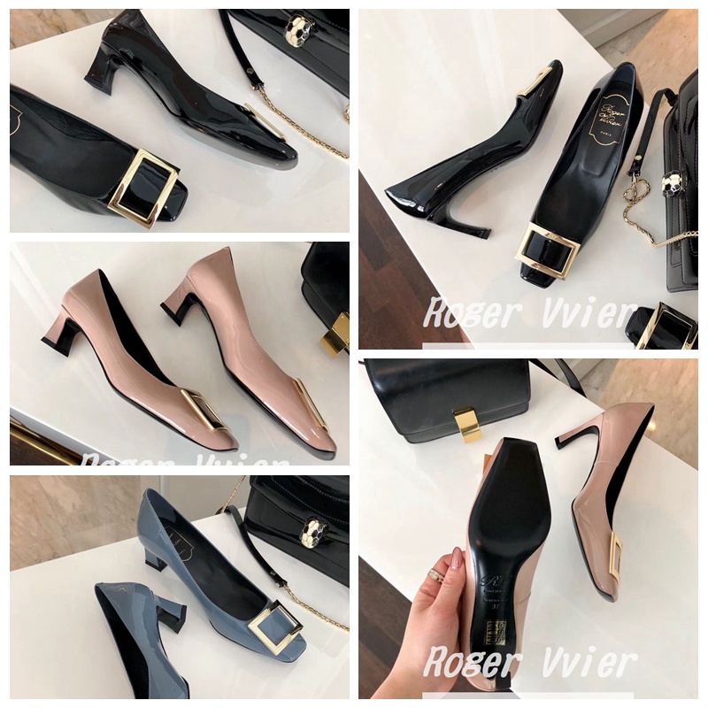 roger vivier Women's High Heels 4.5cm Imported Cow Patent Leather Soft Comfortable Sexy Women's Shoes