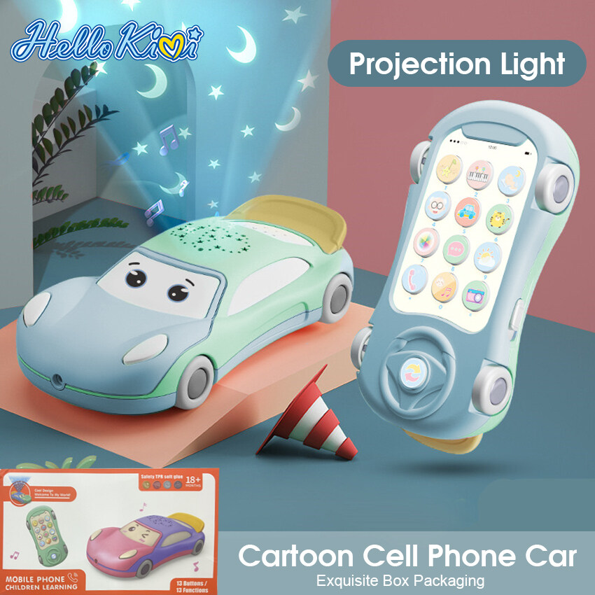HelloKimi Baby Cell Phone Toy Cartoon Car Toys Simulation Mobile Phone Toys For Babies Toddler Early Learning Toys Music Toy Phone Multifunctional Stars Projection Early Educational Toy