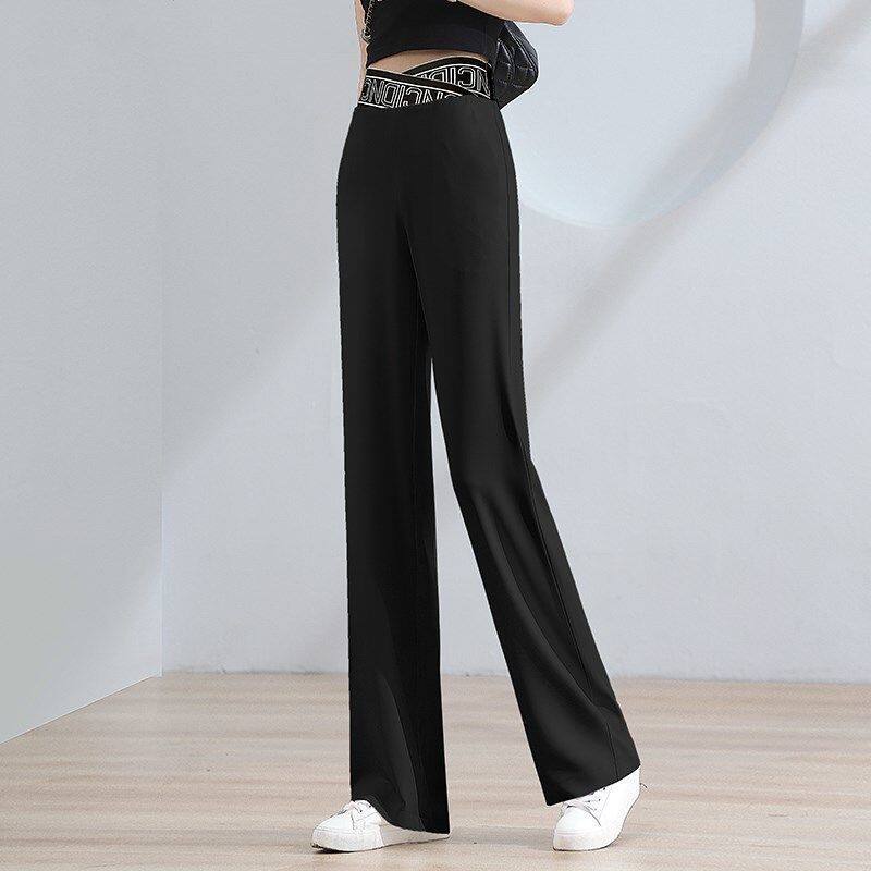 COCONI Stretch Wide Leg Pants Women New High Waist Drop Letter Printing Loose Slim Straight Leg Pants