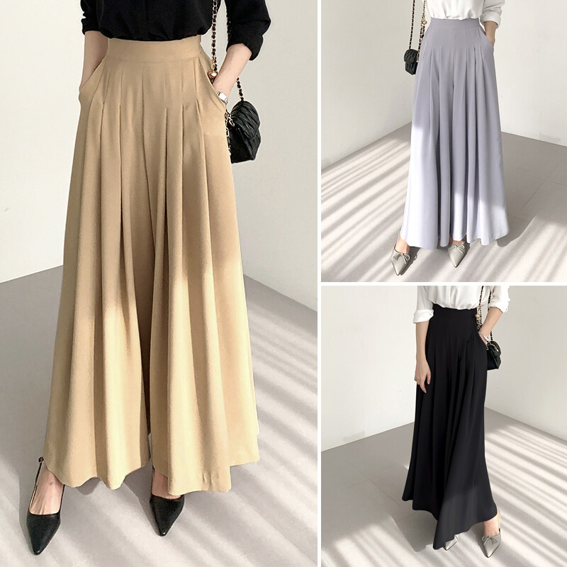 Forevercan VONDA Women's Formal Office Pleated Solid Trousers Business Leisure Straight Wide Leg Pants