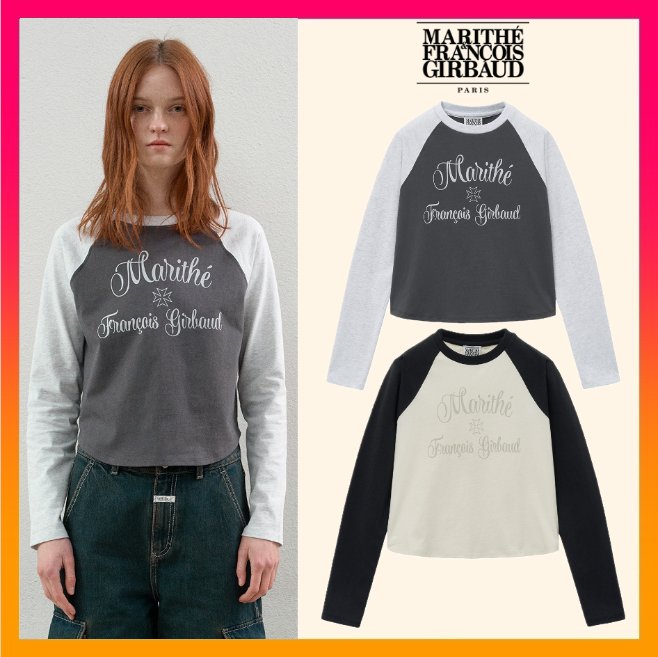 MARITHE FRANCOIS GIRBAUD W Round Edge Crop Raglan Long Sleeve T-Shirts Women's Tee - 2 Colors (2024 NEW)