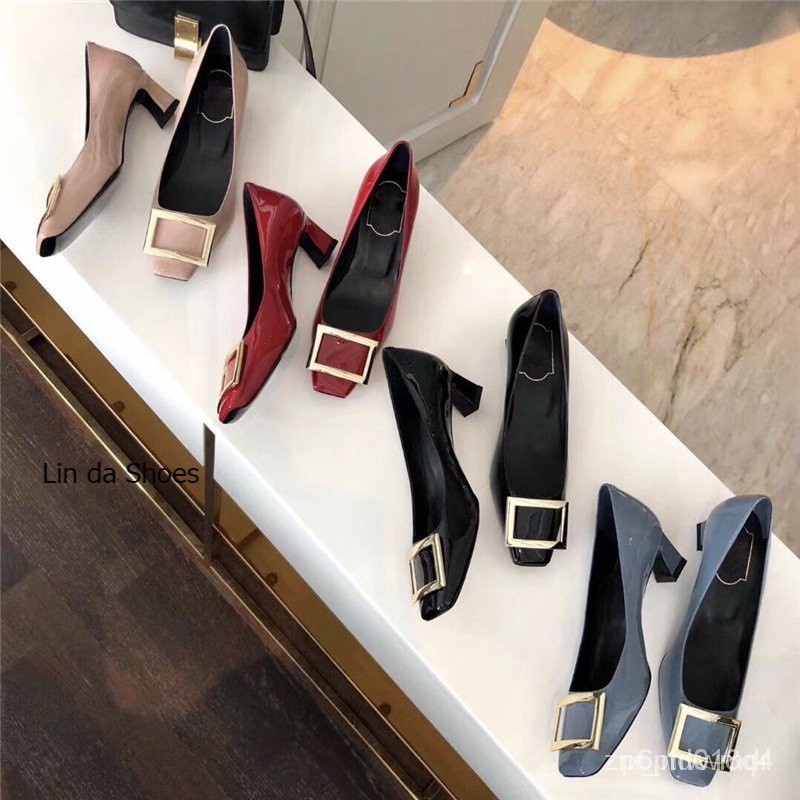 ✻ஐ☌ ▧Without box rv Roger vivier Square Head Bule Stiletto Shoes Women's High heel nude Exn0 Cd38 Super good lookin