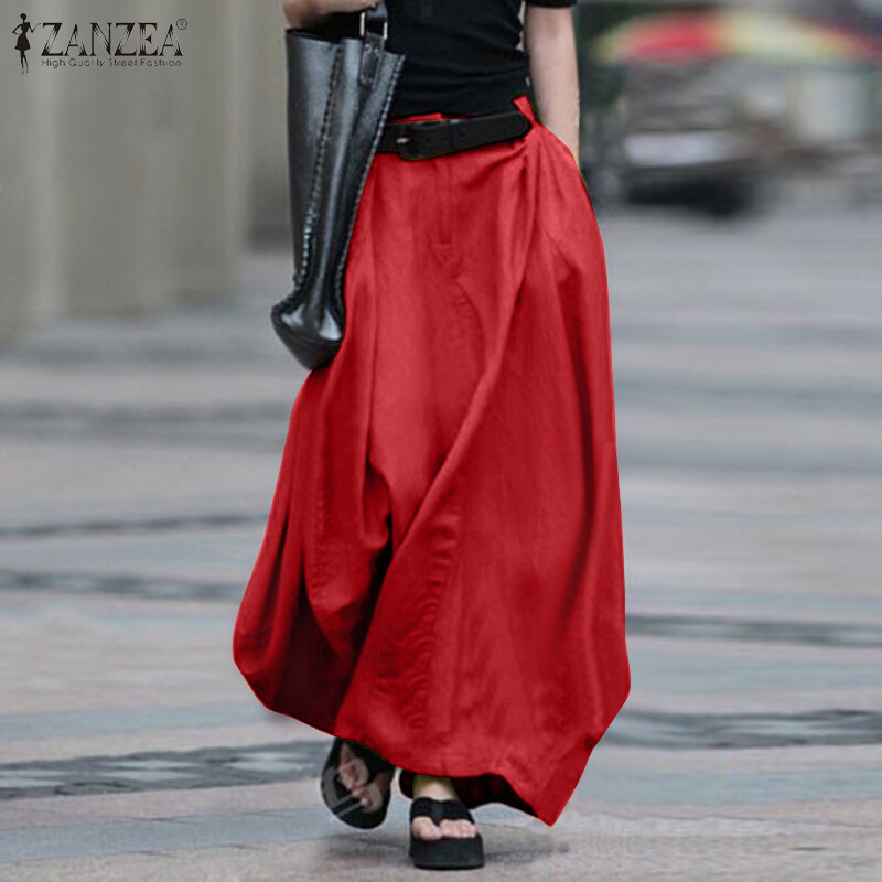 ZANZEA Women Casual High Waist Long Maxi Skirt Loose Baggy Basic Plus Size Skirts