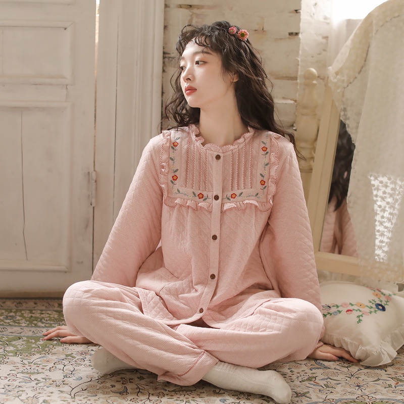 Autumn Winter Pure Cotton Pajamas Ladies Air Pants Long-Sleeved Suits Loungewear