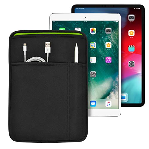 iPad 11 inch /10.9 inch /10.5 inch /10.2 inch (Pro / Air) for JustFit Sleeve Case (Black / Green) ApplePencil and charging cable, etc. can be stored two fit IPP105JFSCBG because it is specially design
