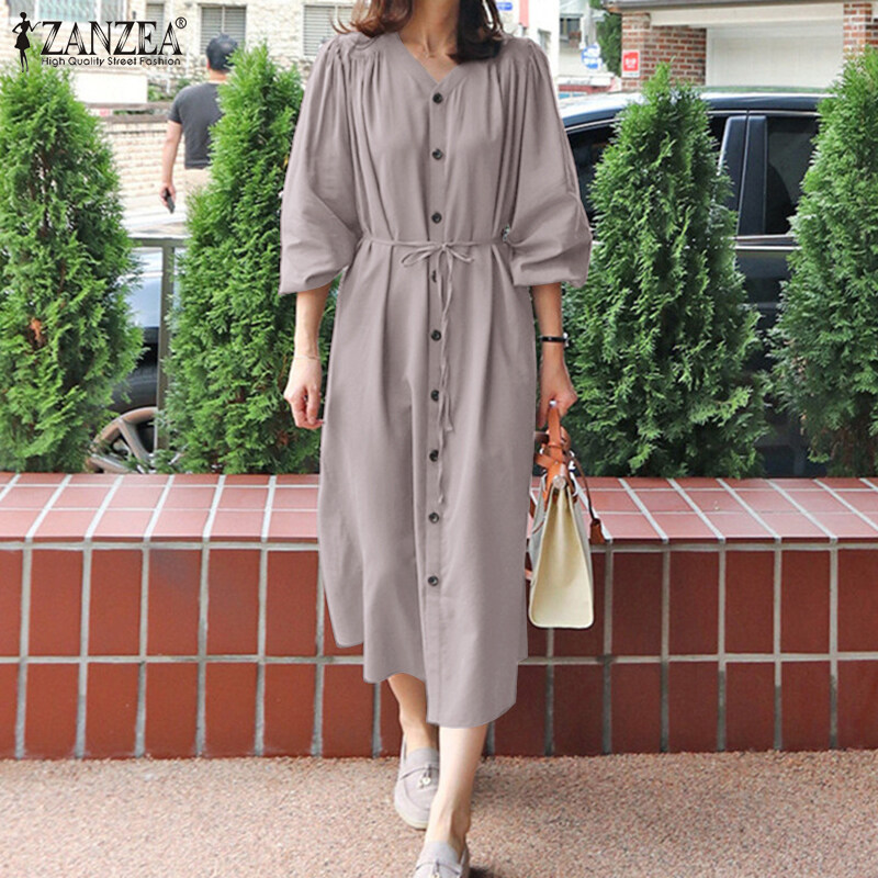 Celmia ZANZEA Korean Style Women's Dresses Long Sleeve Button Down Belted Shirt Dress Dress for Women New Style 2023 #10