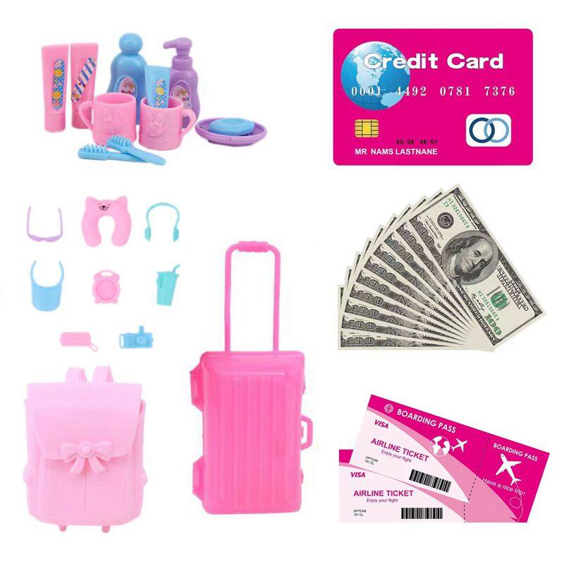 Hot Sale Kawaii 25 Items/Lot Miniature Doll House Accessories Pretend Play Ticket Things For Barbie Travel Children Game Present
