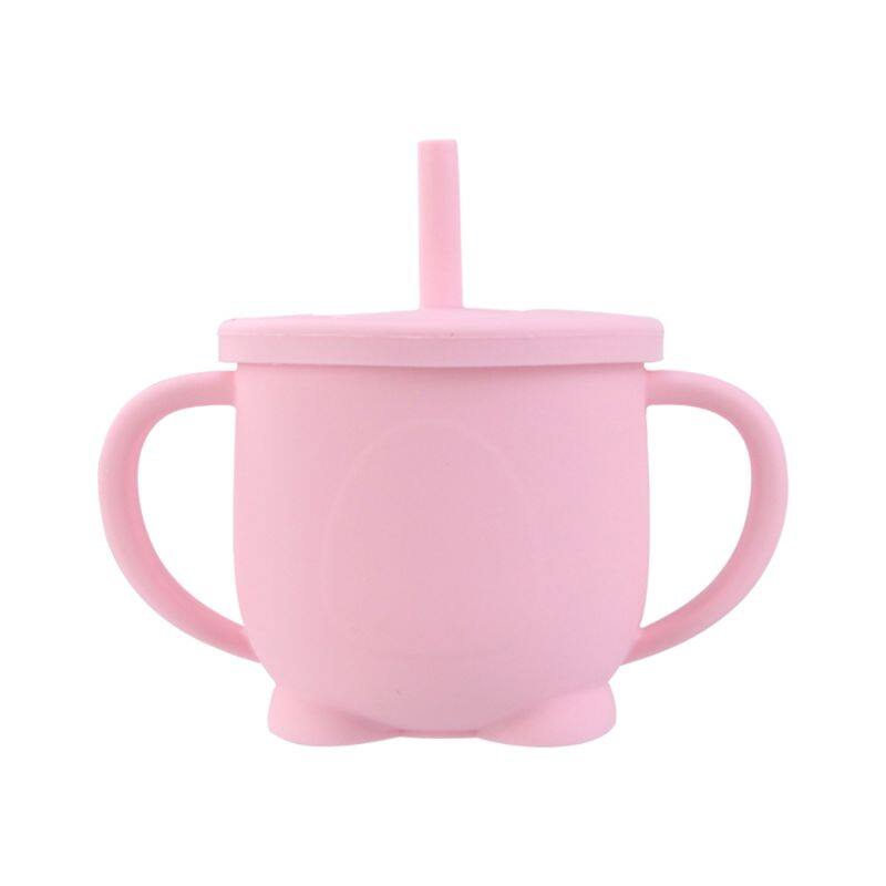 Baby Feeding Straw Bottle Toddler Learning Drinking Silicone Sippy Cup Portable Double Handle Drinkware