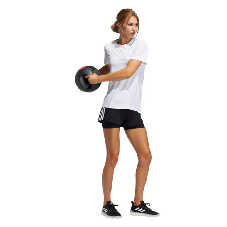 Adidas Pacer 3-Stripes Woven 2in1 Shorts - Women Training (Black/White) GL7686