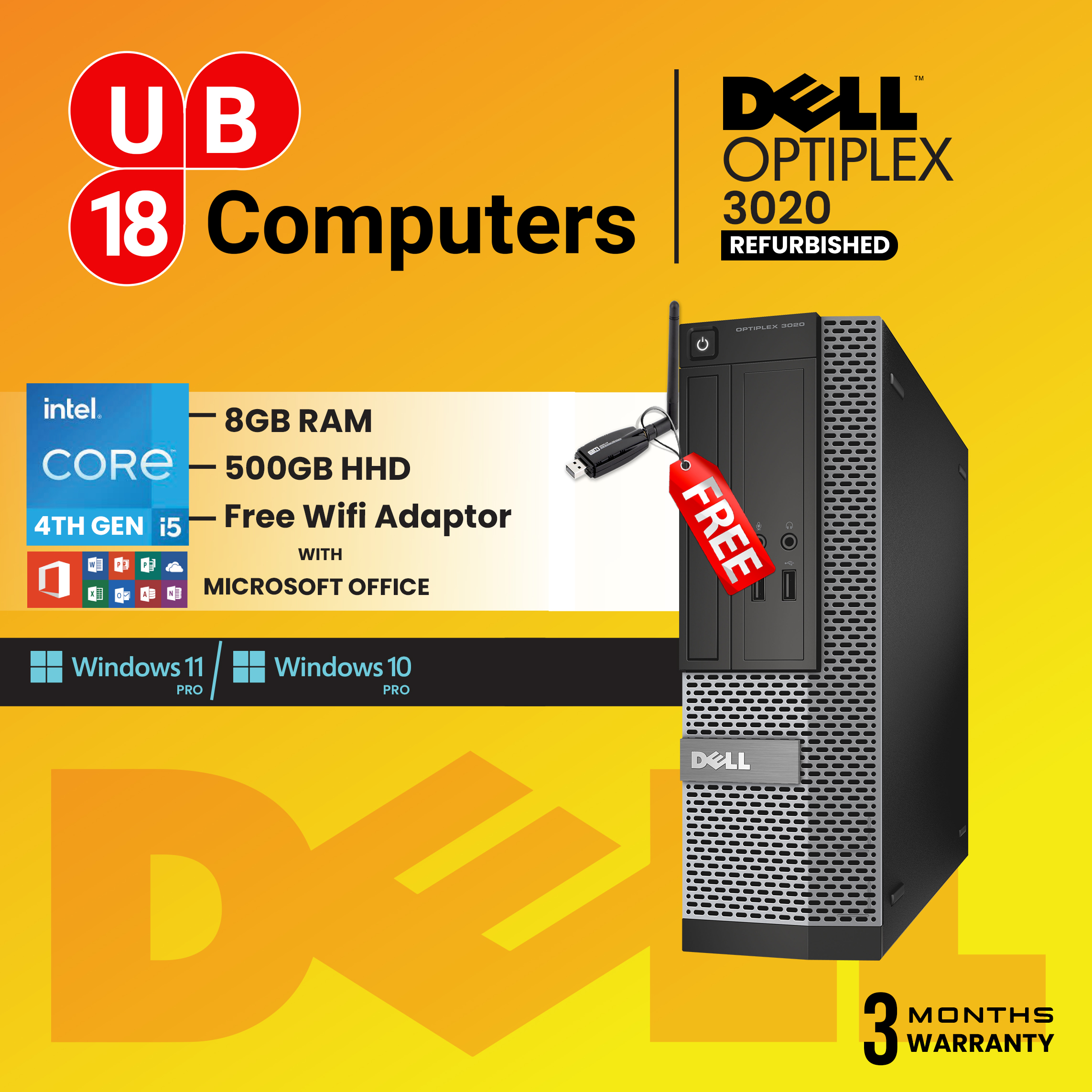 Dell Optiplex 3020 Desktop SFF, i5 4th Gen, Win 10 PRO, MS Office (Free WiFi Adaptor)