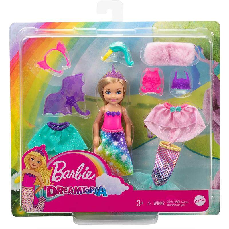 Original Barbie Model GTF40 Dreamtopia Chelsea Mermaid Pop With Accessories Make-Up Toys Mirror House Toys Girls Birthday Gifts