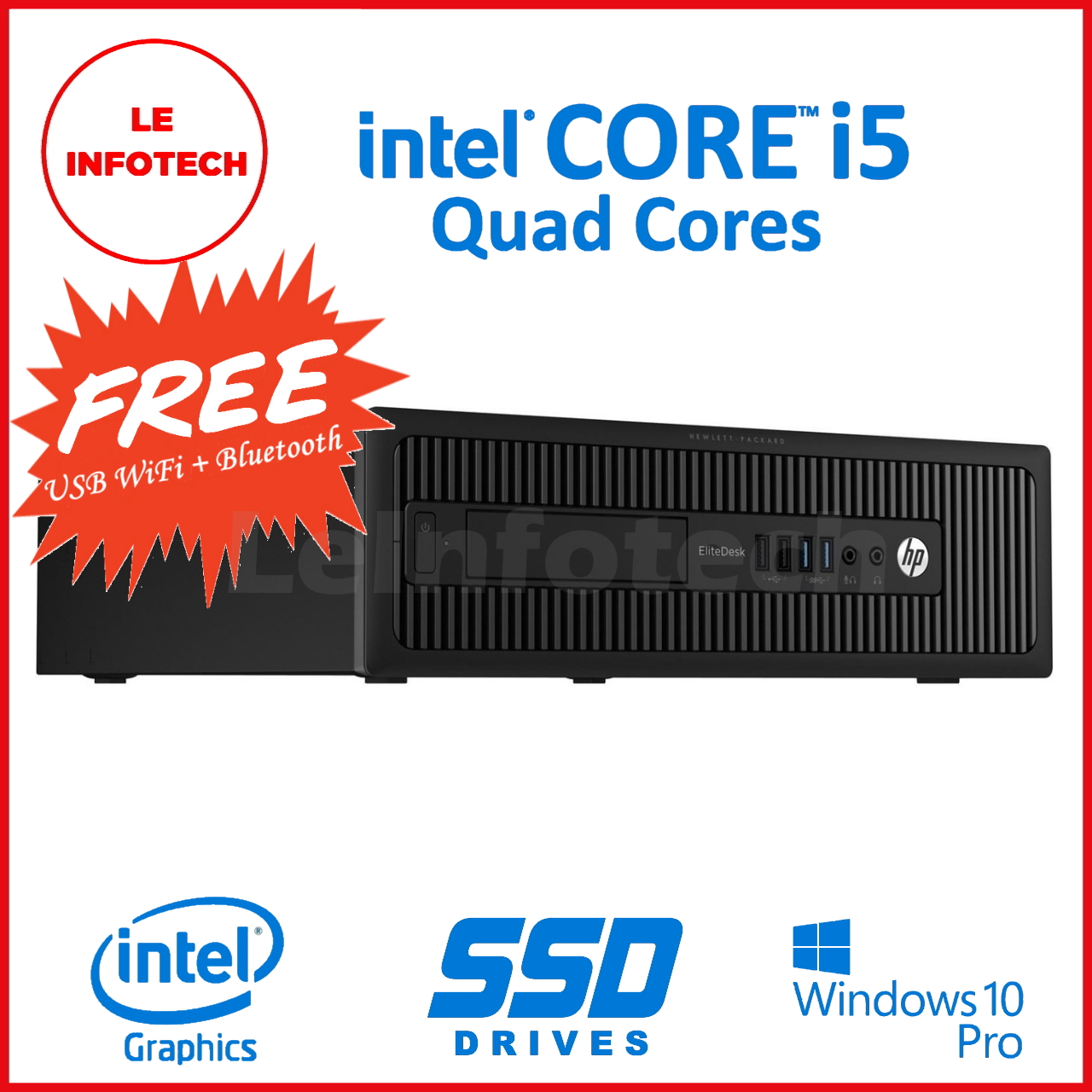 HP EliteDesk 800 G2 Small Form Factor PC Intel Core i5-6500 #3.2Ghz 8/16GB RAM New 256/512GB SSD Win 10 Pro Free WiFi / DP to HDMI Used - Leinfotech