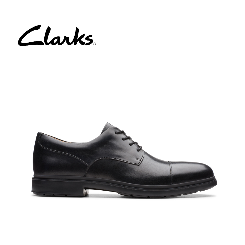 Clarks Un Tailor Cap Black Leather Mens Dress