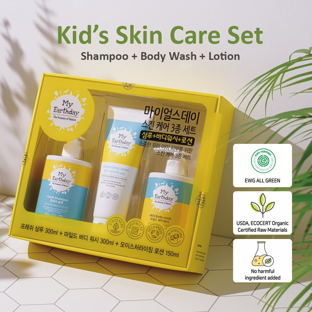 MyEarthday Shampoo 300ml + Body wash 300ml + Lotion 150ml formulated for Baby & Kids Hypoallergenic, Soothing & Moisturizing  150ml