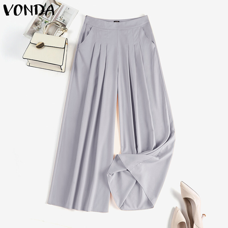 MASHYCHIC VONDA Women's Formal Office Pleated Solid Trousers Business Leisure Straight Wide Leg Pants (Korean Causal) #2