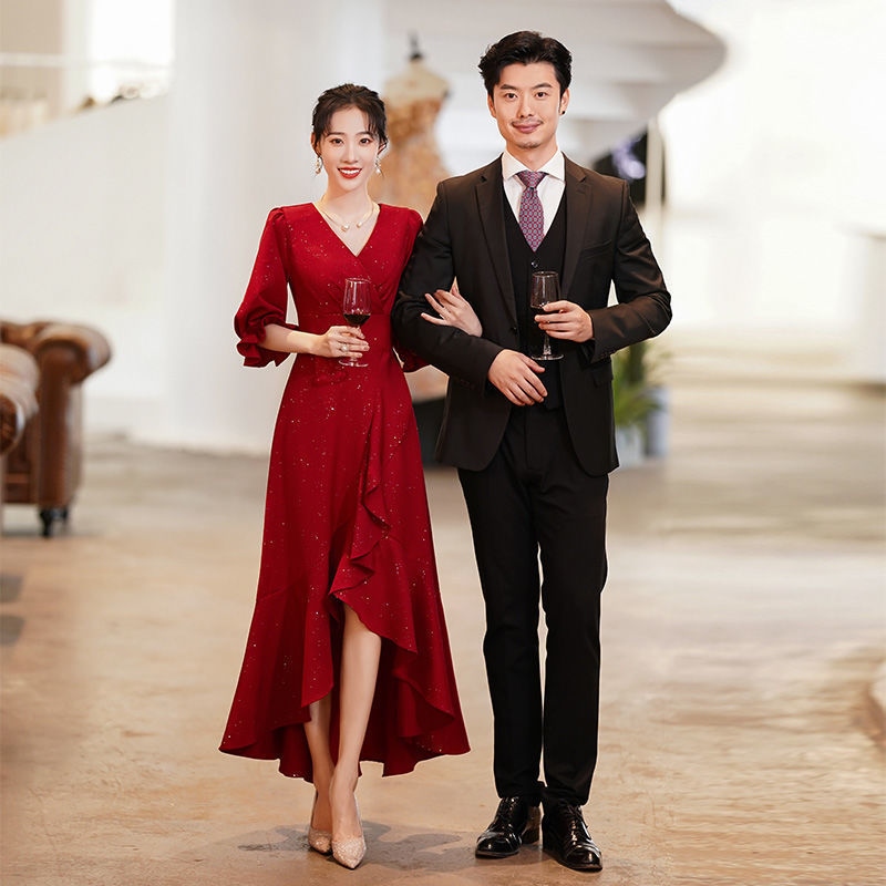 Annual meetg dress fishtail red toast dress eveng dress bride temperament banquet high-end weddg female summer A425✑