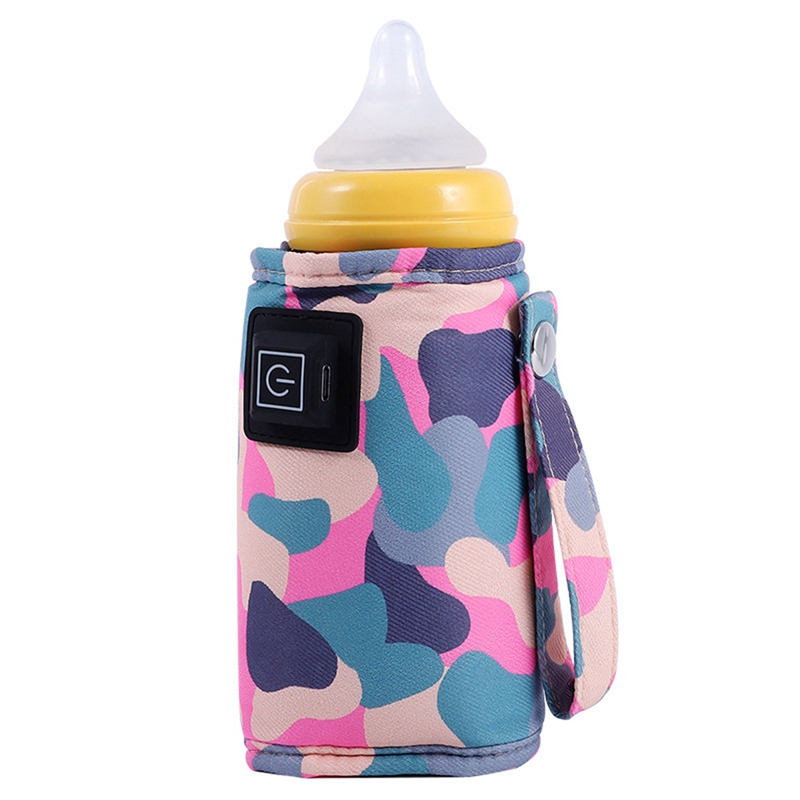 Travel Stroller Insulated Bag Portable Baby Nursing Bottle Heater Camouflage-Pink