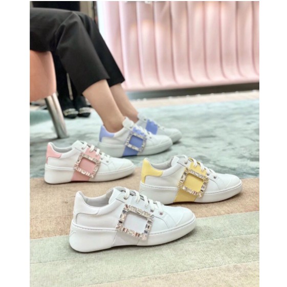 Roger vivier Cowhide White Shoes RV Women's Loafers Thick-Soled Height-Increasing Counter Casual Large Celebrity Collision Super Beautiful