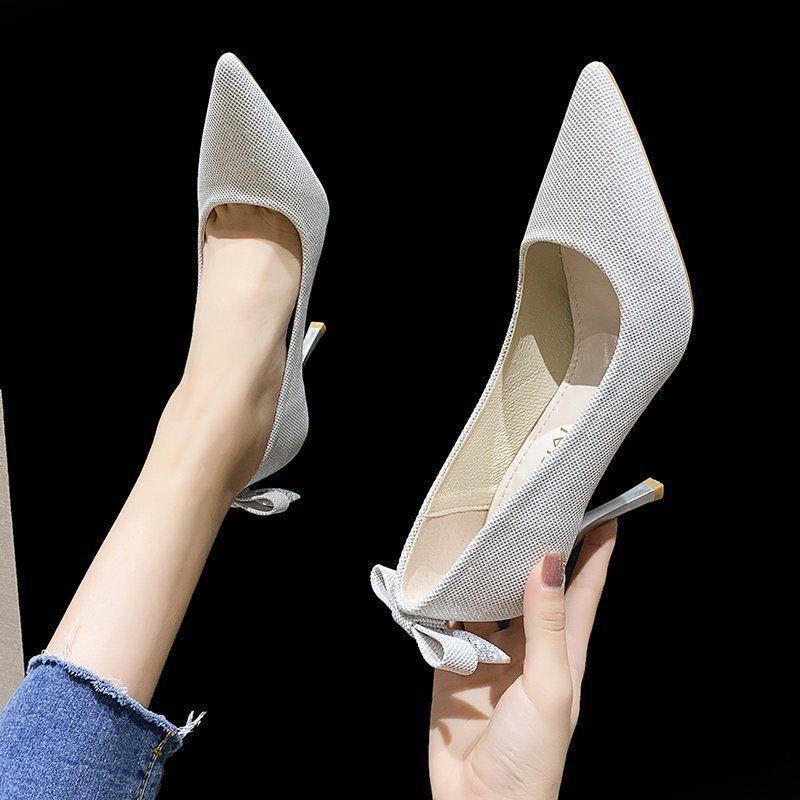 New "single shoes French ins wedding shoes fashionable high-heeled shoes spot 3.3 Women's pointed Girl's stiletto 2023 shallow mouth fairy style autumn"