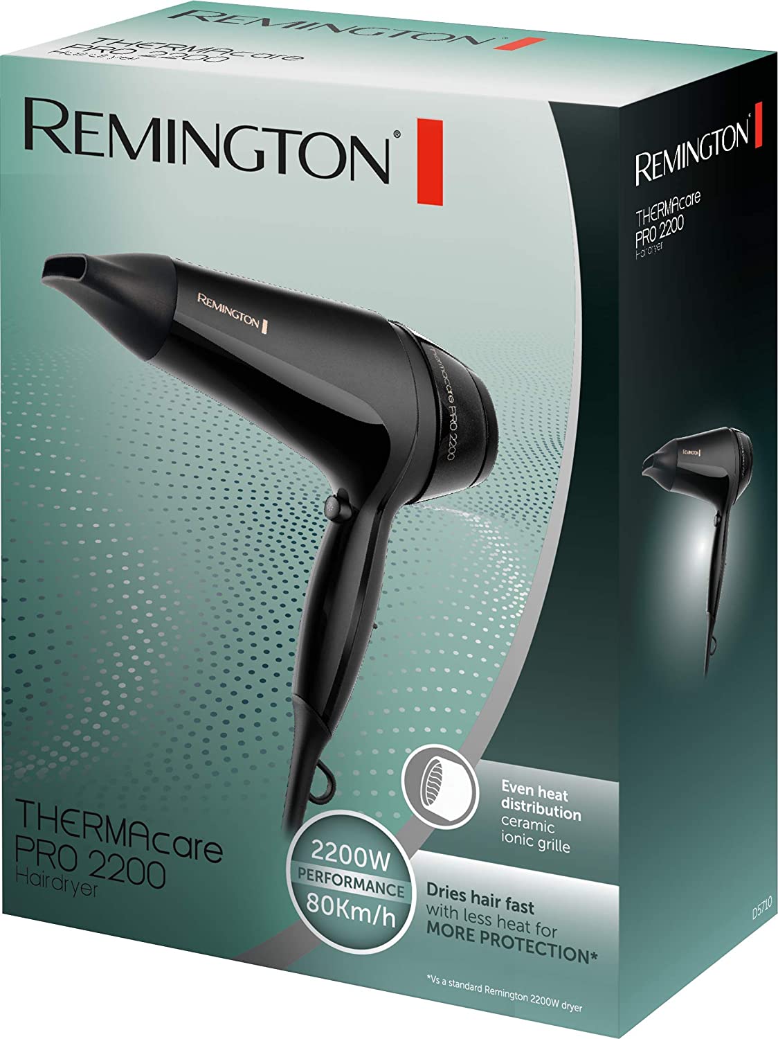 REMINGTON D5710 THERMA CARE PRO 2200 W HAIR DRYER / COOL SHOT / CERAMIC IONIC GRILLE / SG PLUG / 1 YEAR SG WARRANTY