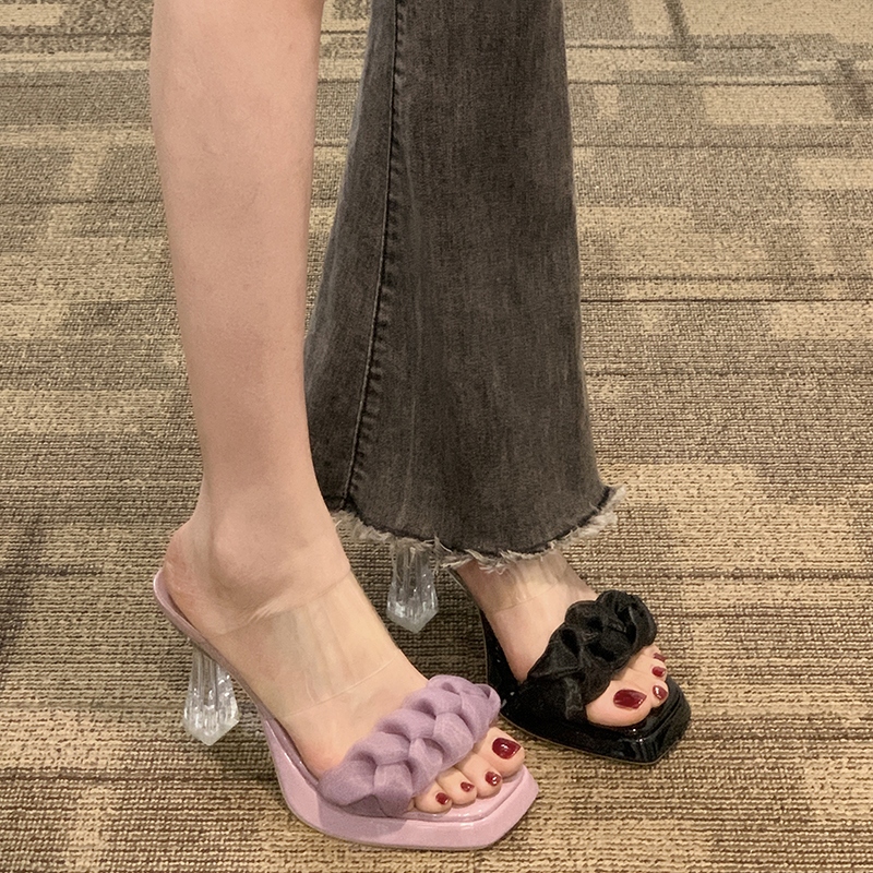 Jiabu fake women's slippers go out in the summer of 2023 new fashion all-match small high-heeled fairy style flip-flops