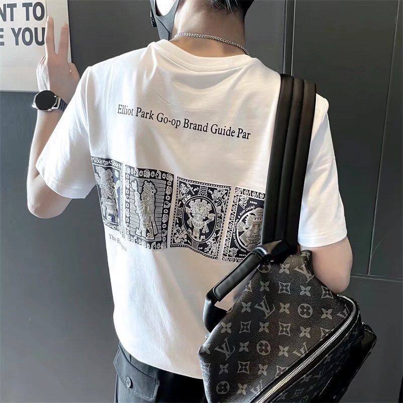 Fashion Men's Personalized Printed Short Sleeve T-shirt Youth Slim Fit ins Bottom Small Shirt Men's SleeveTODL