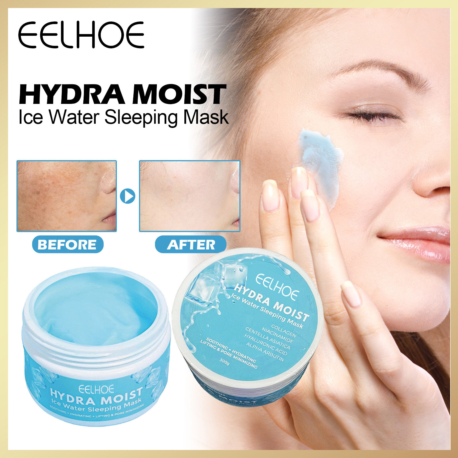 Eelhoe Hydra Moist Ice Water Sleeping Mask Whitening Moisture Mask Night Repair Dry Dark Spots First Aid Facial Mask Face Shrink Pores Lifting Firming Sleeping Hydrating Mask Skin Care Products（300g）