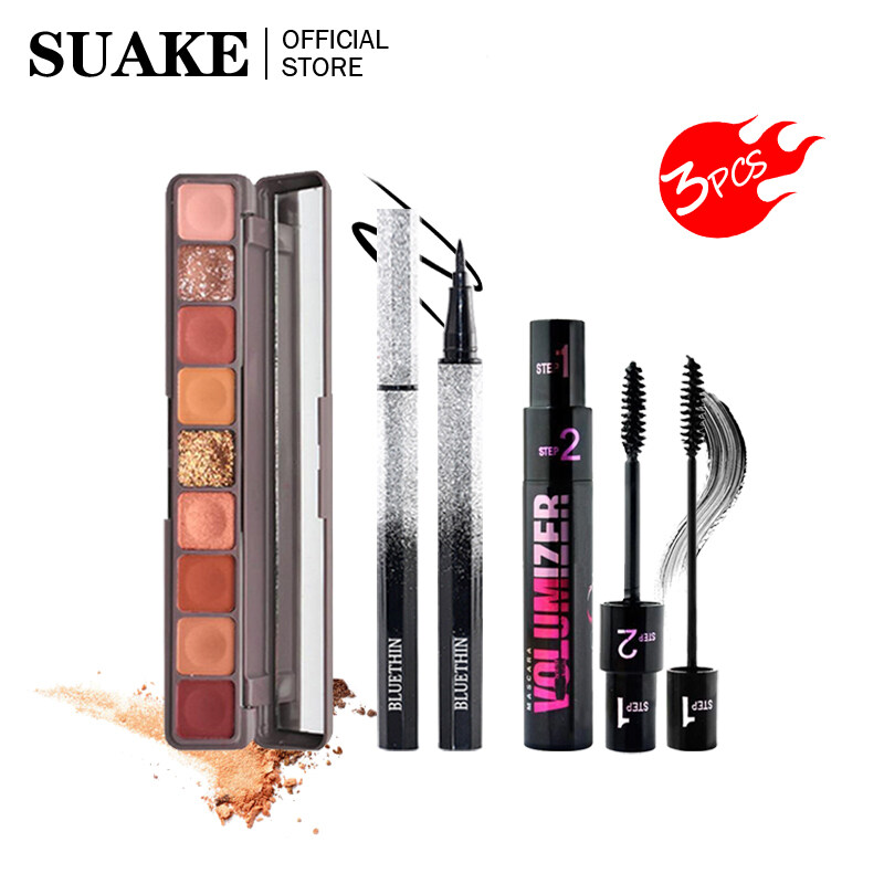 SUAKE 3-item Eye Makeup Set Youthful Eye Makeup Set Eye Makeup Set Eyeliner + Mascara + 9 colors Eyeshadow