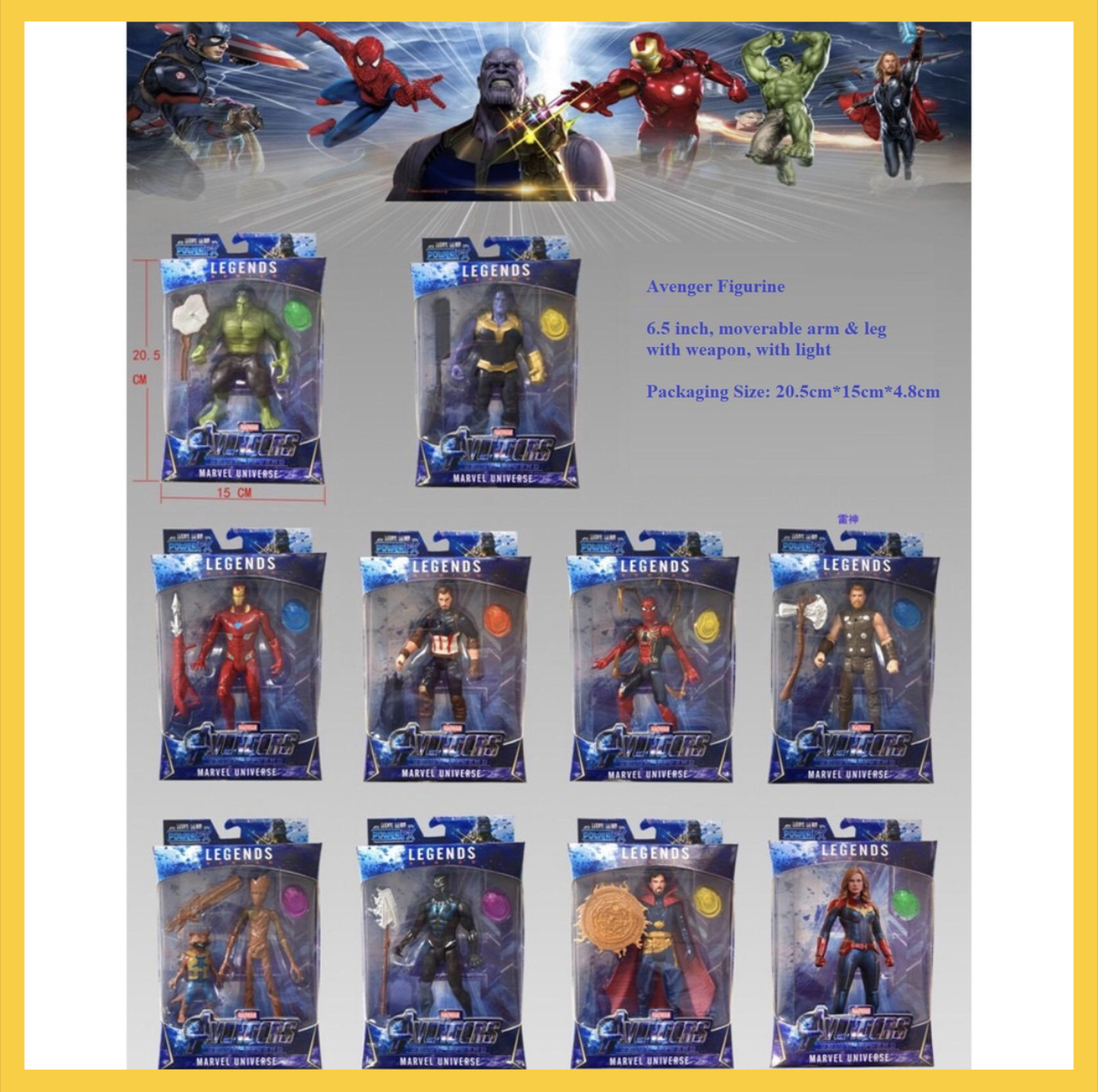 6.5 Inch [SG LOCAL STOCK] Marvel Avengers Figurine Thanos Iron Man Spiderman Hulk Thor Captain America Black Panther Captain Marvel