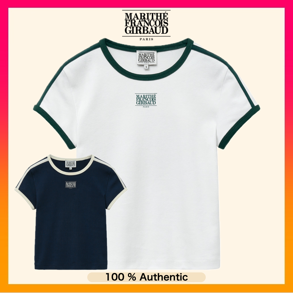 MARITHE FRANCOIS GIRBAUD MOUVEMENT W Classic Logo Ringer T-Shirts Women's Cool Cotton Tee - 2 Colors (2024 NEW)