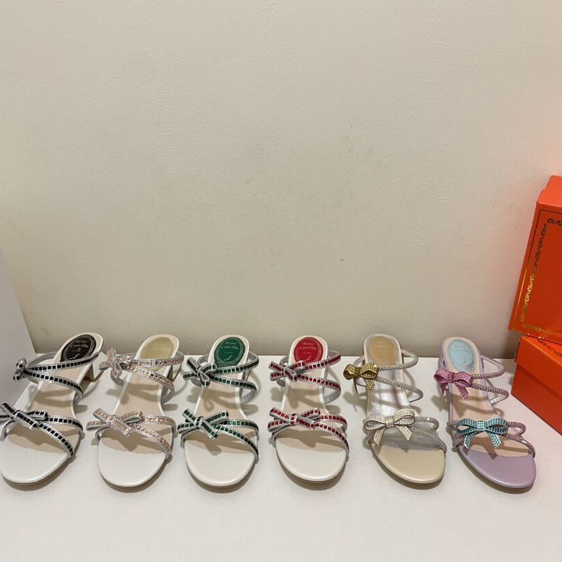 2022 Summer New Rene caovillaˉ Fashion Fashion Comfortable Women's Shoes Net Red Fashion Leisure Retro Temperament Thick Heel Slippers Fashion Sandals