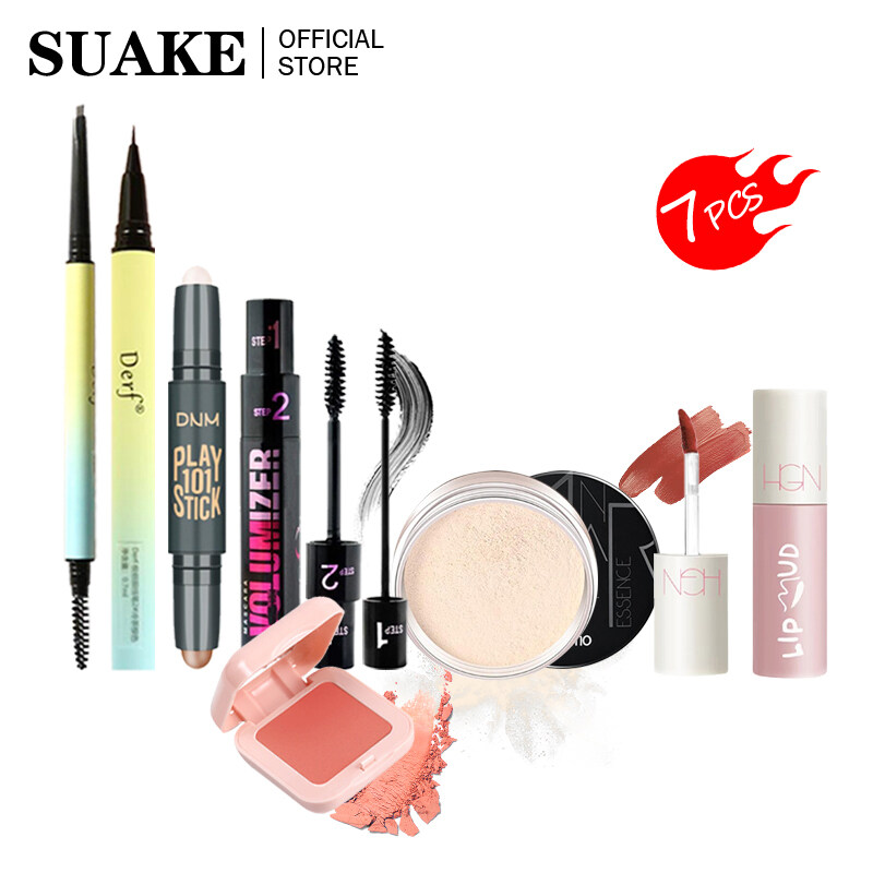 SUAKE Set Of 7 pcs Professional Makeup Includes Eyeline pen+Eyebrow Pen+Mascara+Concealer+Loose Powder+Blush+Lipstick